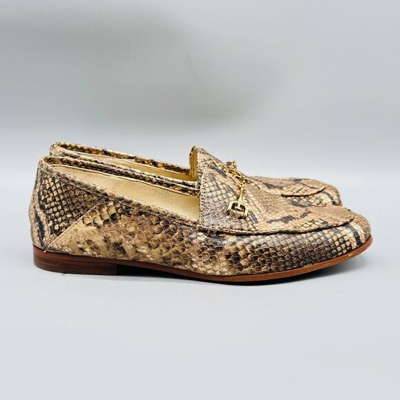 Sam Edelman Shoes Women 7 Brown Leather Loraine Horsebit Loafer Snake Print Flat - Picture 1 of 13